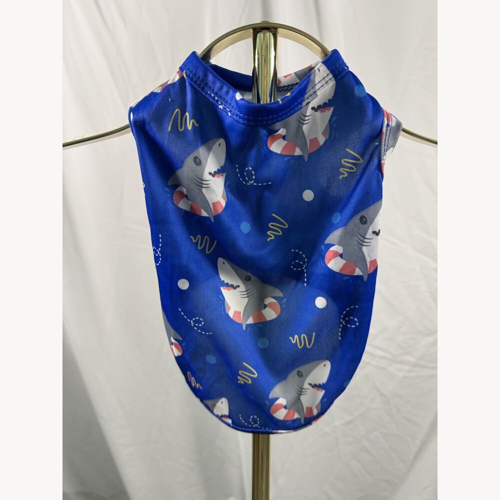 Blue Shark Print Dog Shirt Size S Summer Beach Pool Cute Pet Tee Small Breed